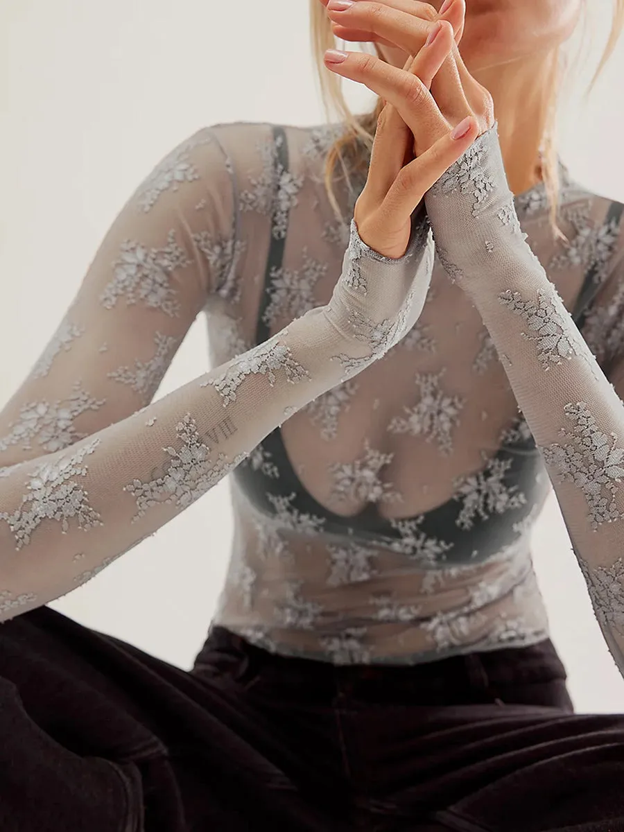 Lace Boatneck Long Sleeve Top