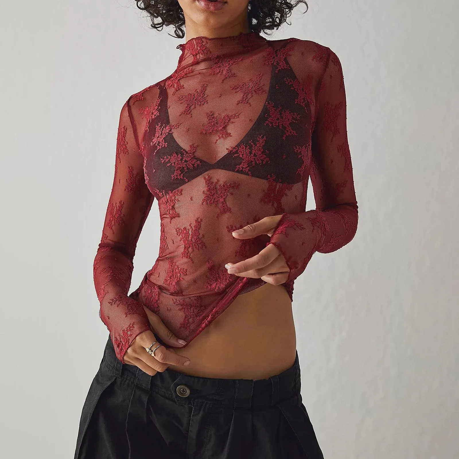 Lace Boatneck Long Sleeve Top