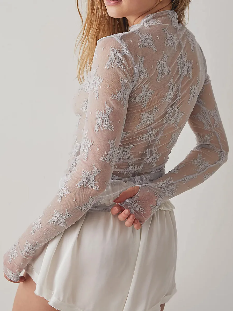 Lace Boatneck Long Sleeve Top