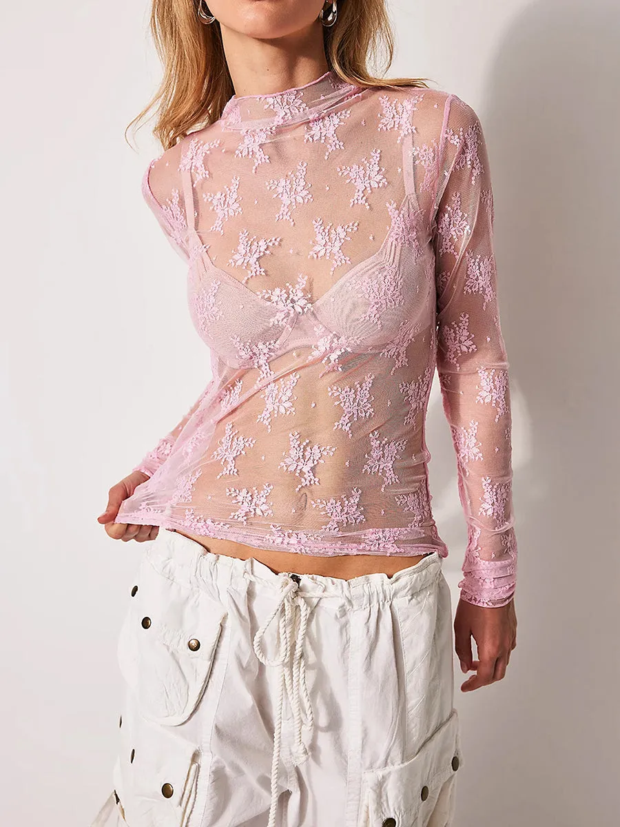 Lace Boatneck Long Sleeve Top