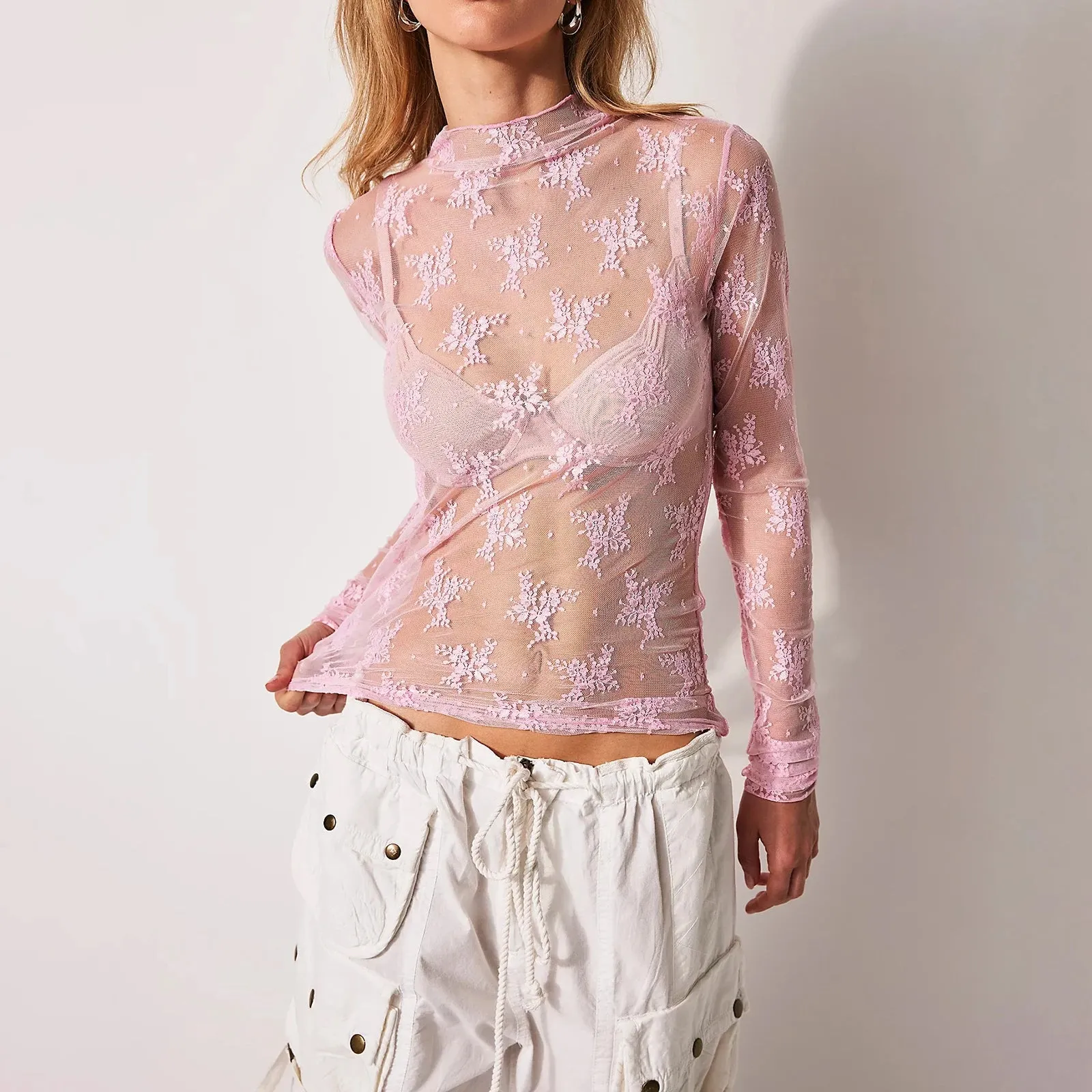 Lace Boatneck Long Sleeve Top