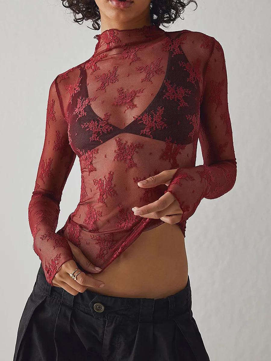 Lace Boatneck Long Sleeve Top