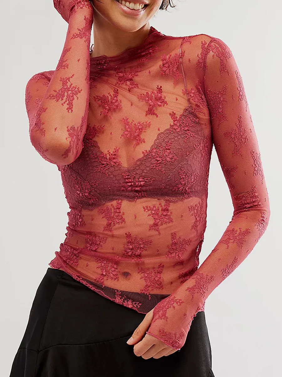 Lace Boatneck Long Sleeve Top