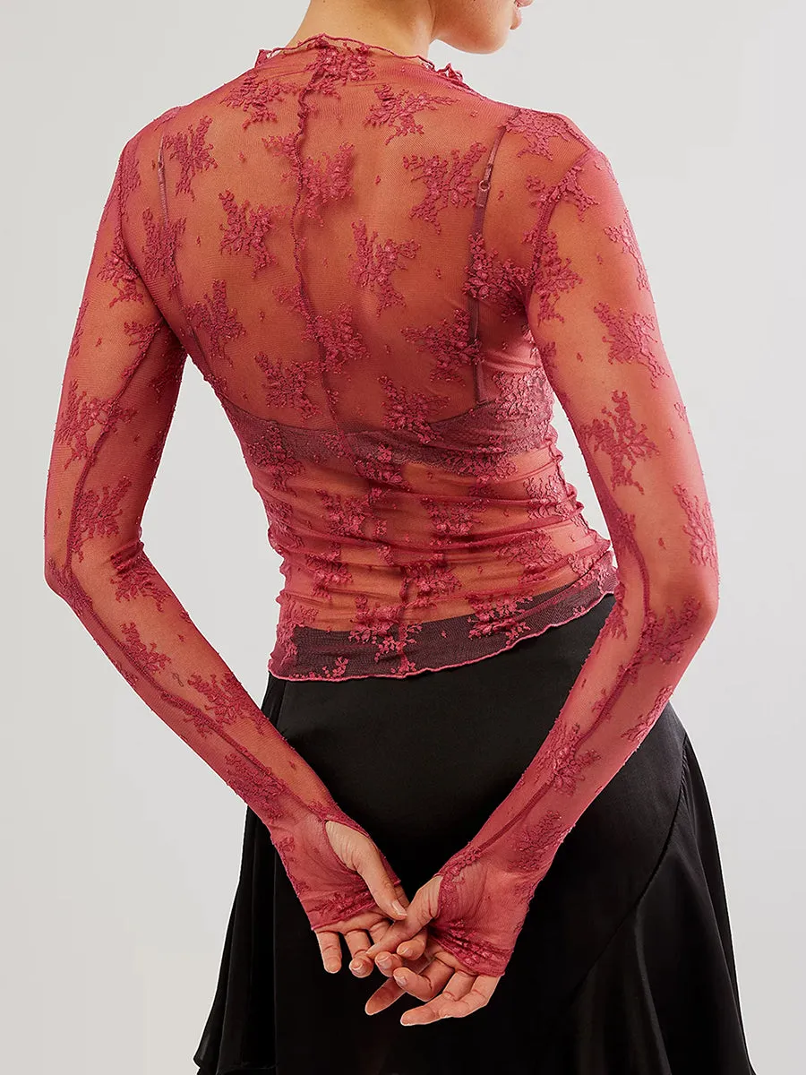 Lace Boatneck Long Sleeve Top