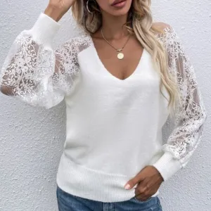 Lace Sleeved detailed Drop Shoulder Sweater Top