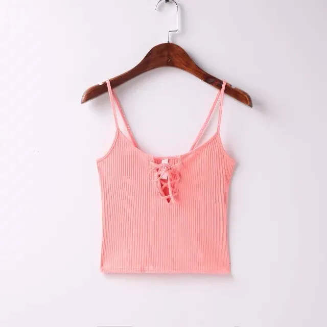 Lace Up Spaghetti Strap Tank