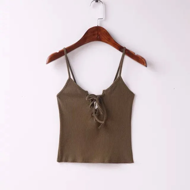 Lace Up Spaghetti Strap Tank