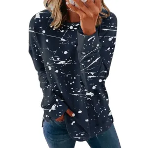 Large Size Graffiti Printing Women shirts Fashion Long Sleeve O-Neck Over Sized