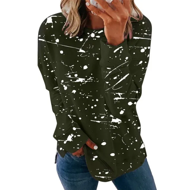 Large Size Graffiti Printing Women shirts Fashion Long Sleeve O-Neck Over Sized