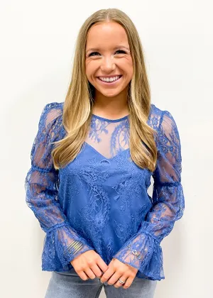 LBLOX Lacy Detail Blouse - Royal