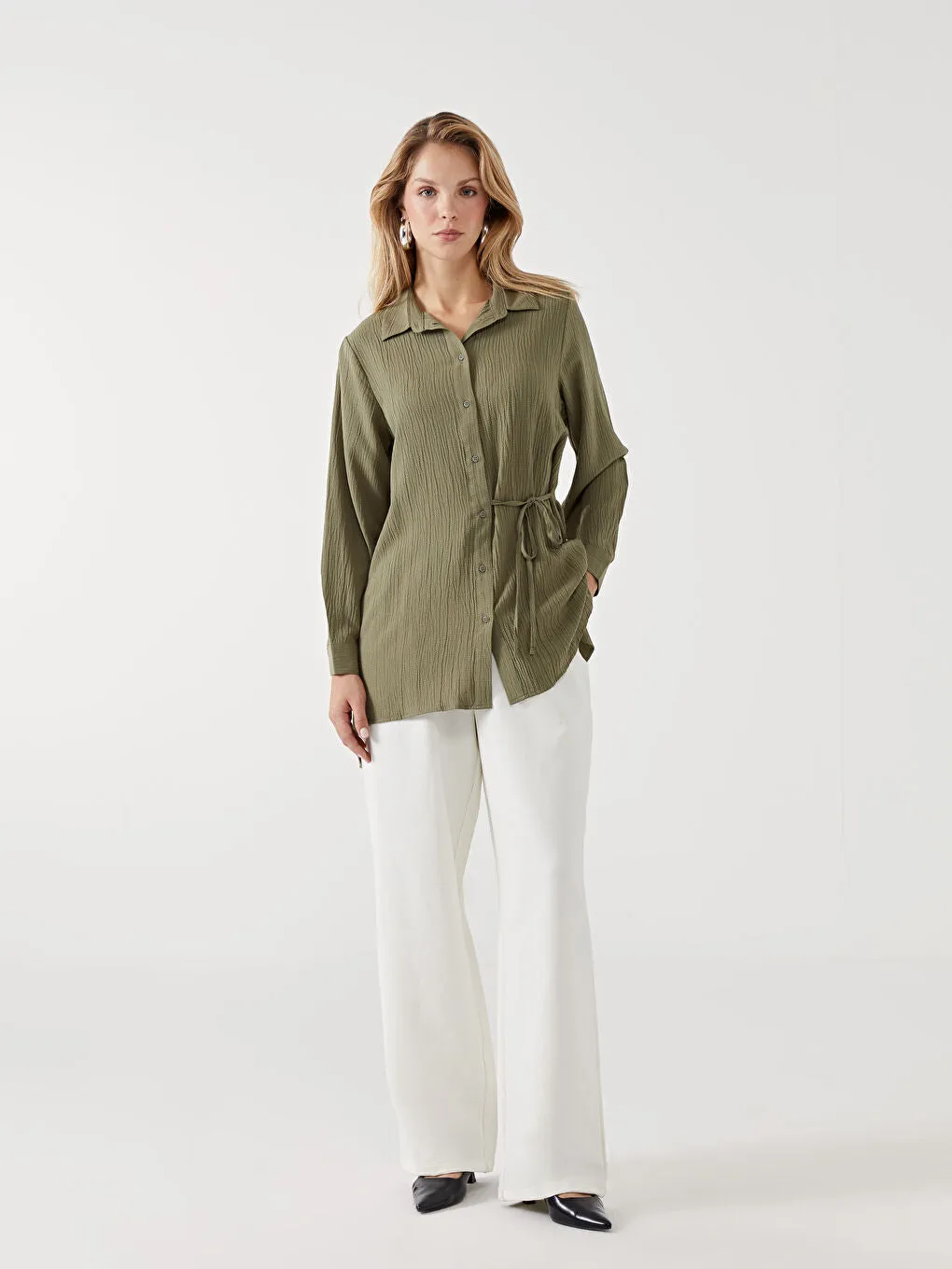 LCWAIKIKI Classic Brown Textured Women Shirt Tunic
