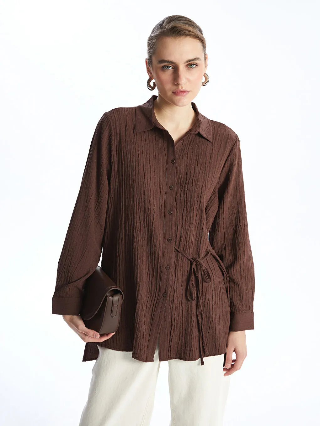 LCWAIKIKI Classic Brown Textured Women Shirt Tunic