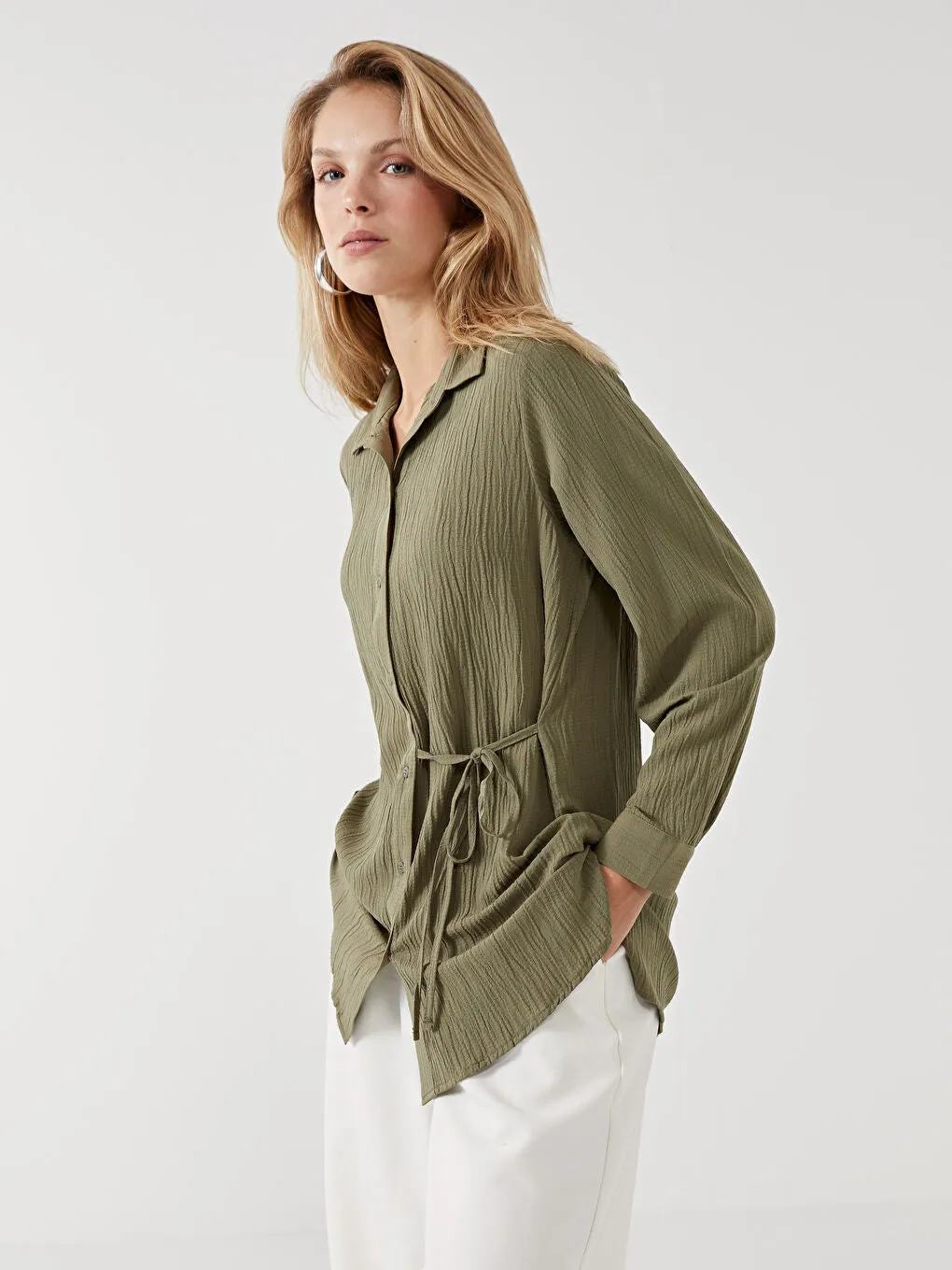 LCWAIKIKI Classic Brown Textured Women Shirt Tunic