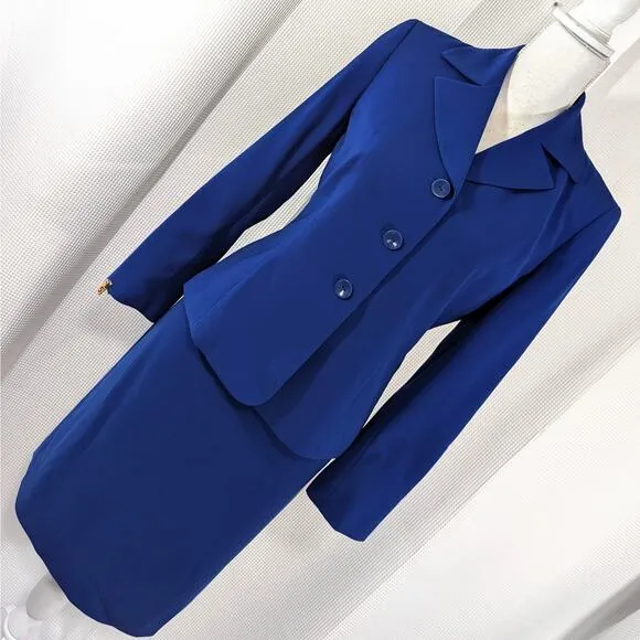 LE SUIT! ESSENTIALS! MARINE BLUE 3 BUTTON CLASSIC CAREER SKIRT SUIT, SET! SZ 4P