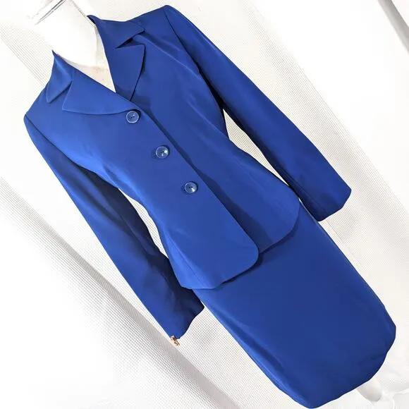 LE SUIT! ESSENTIALS! MARINE BLUE 3 BUTTON CLASSIC CAREER SKIRT SUIT, SET! SZ 4P