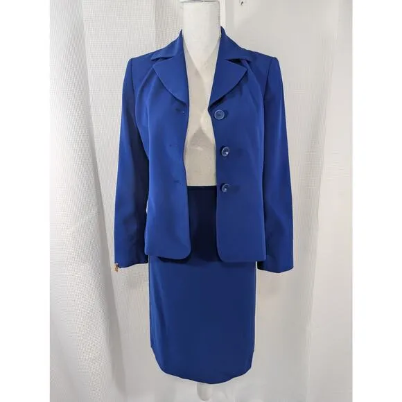 LE SUIT! ESSENTIALS! MARINE BLUE 3 BUTTON CLASSIC CAREER SKIRT SUIT, SET! SZ 4P