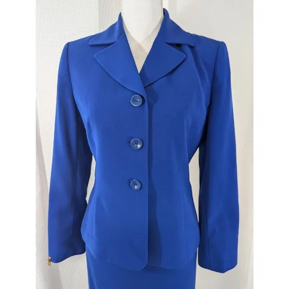 LE SUIT! ESSENTIALS! MARINE BLUE 3 BUTTON CLASSIC CAREER SKIRT SUIT, SET! SZ 4P