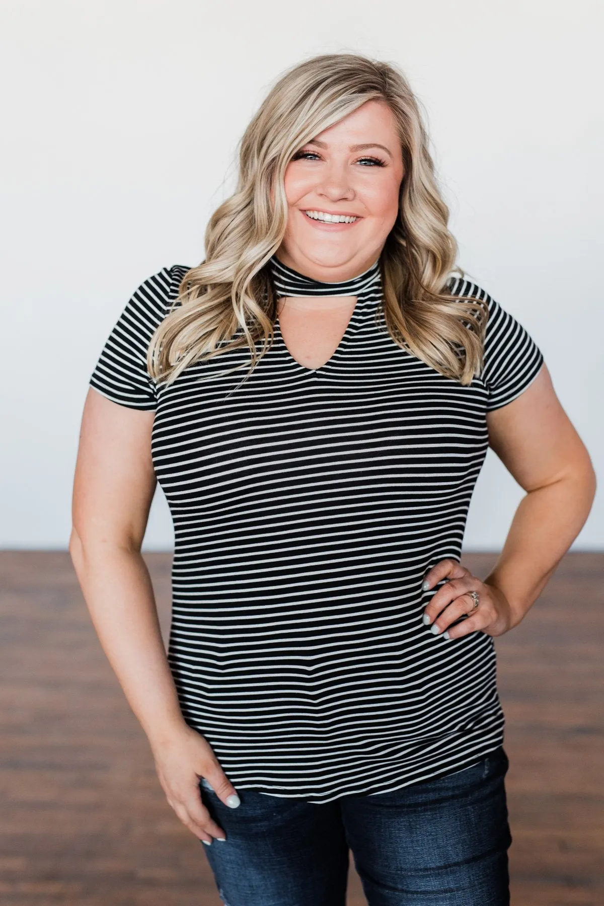 Learning To Fly Striped Keyhole Top- Black & Ivory