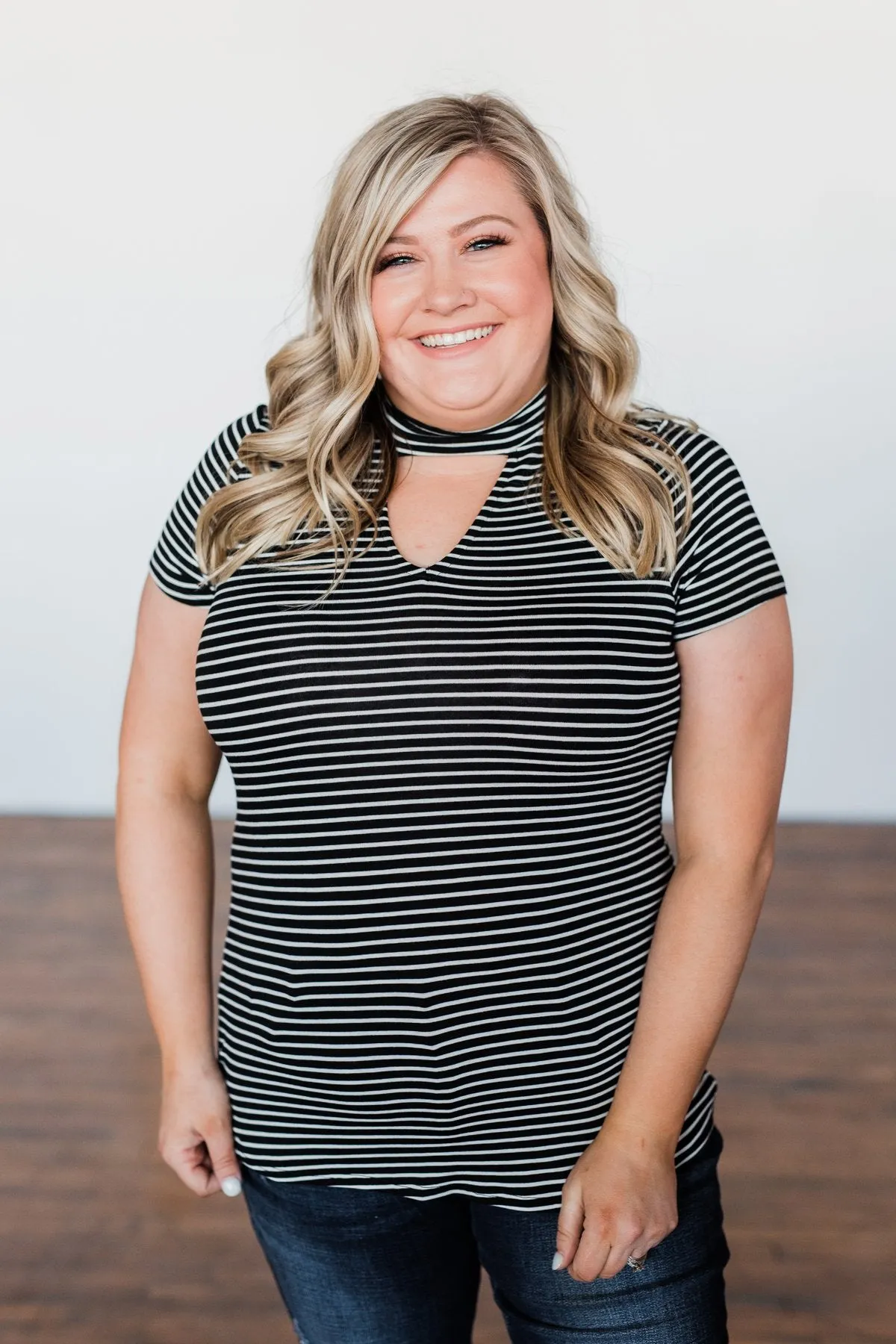 Learning To Fly Striped Keyhole Top- Black & Ivory