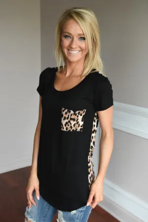 Leopard Pocket Top ~ Black