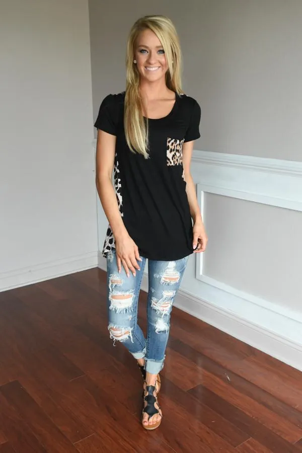 Leopard Pocket Top ~ Black