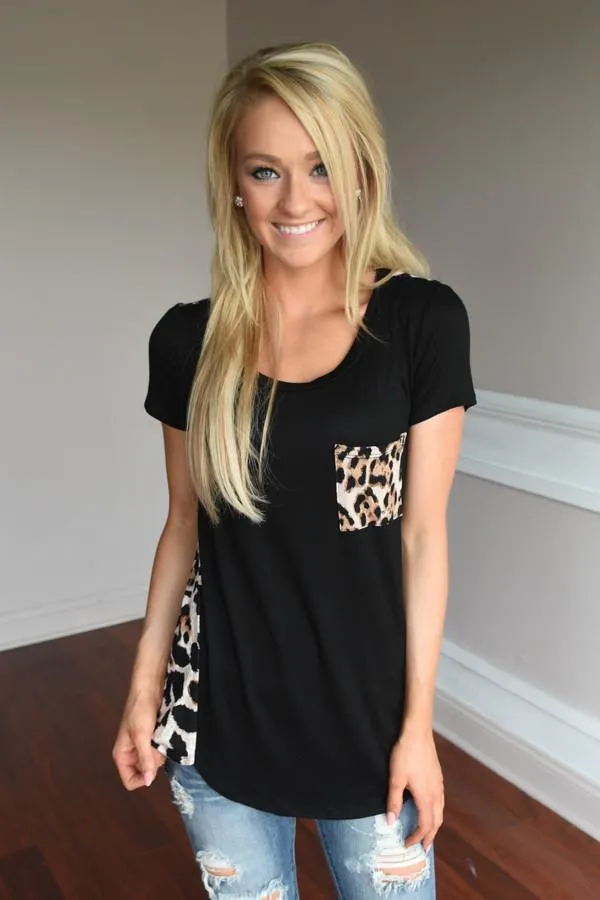 Leopard Pocket Top ~ Black