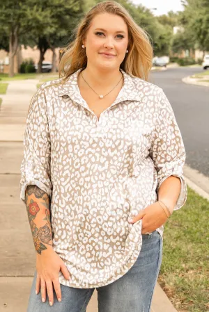 Leopard Tab Sleeve Plus Size Top