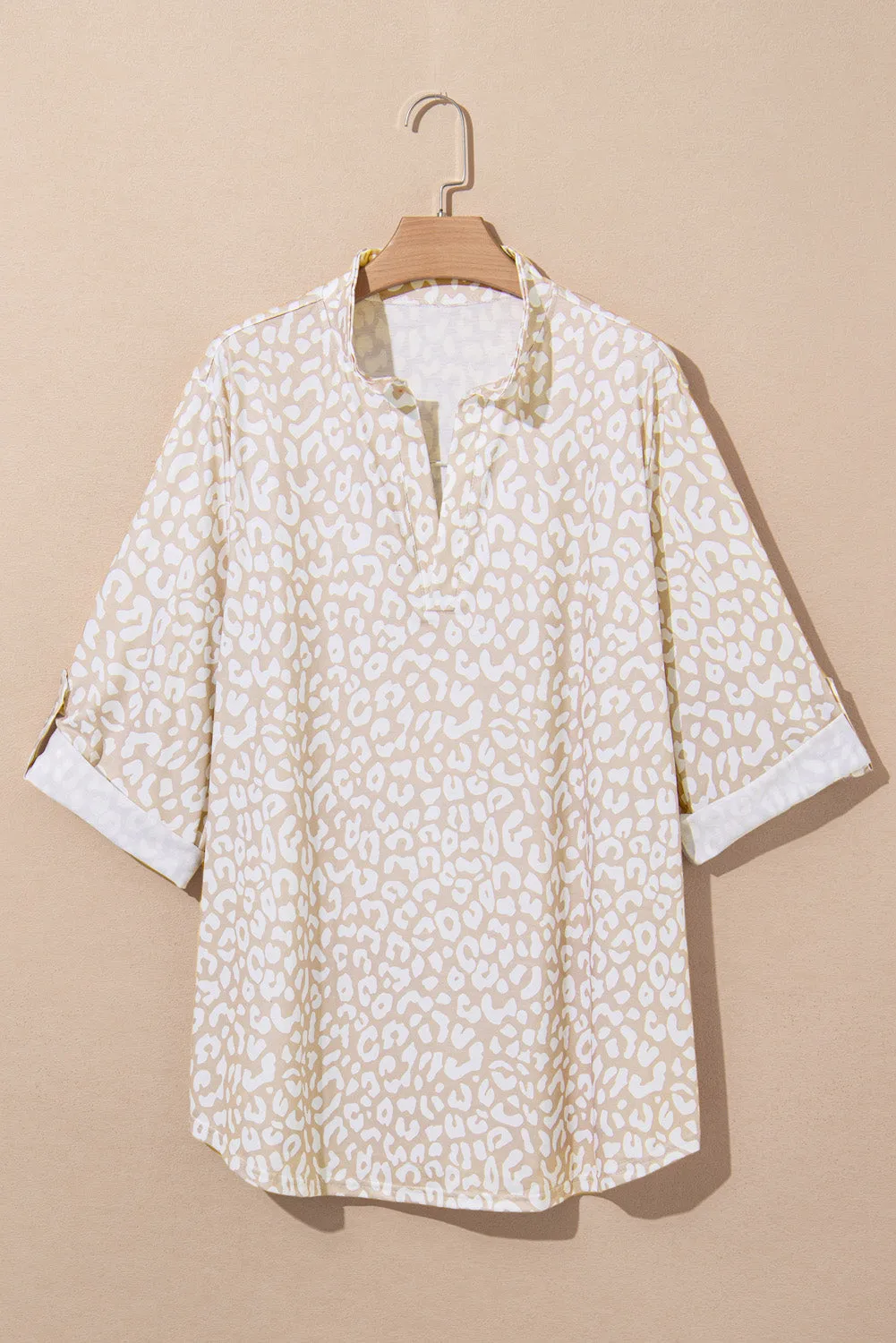 Leopard Tab Sleeve Plus Size Top