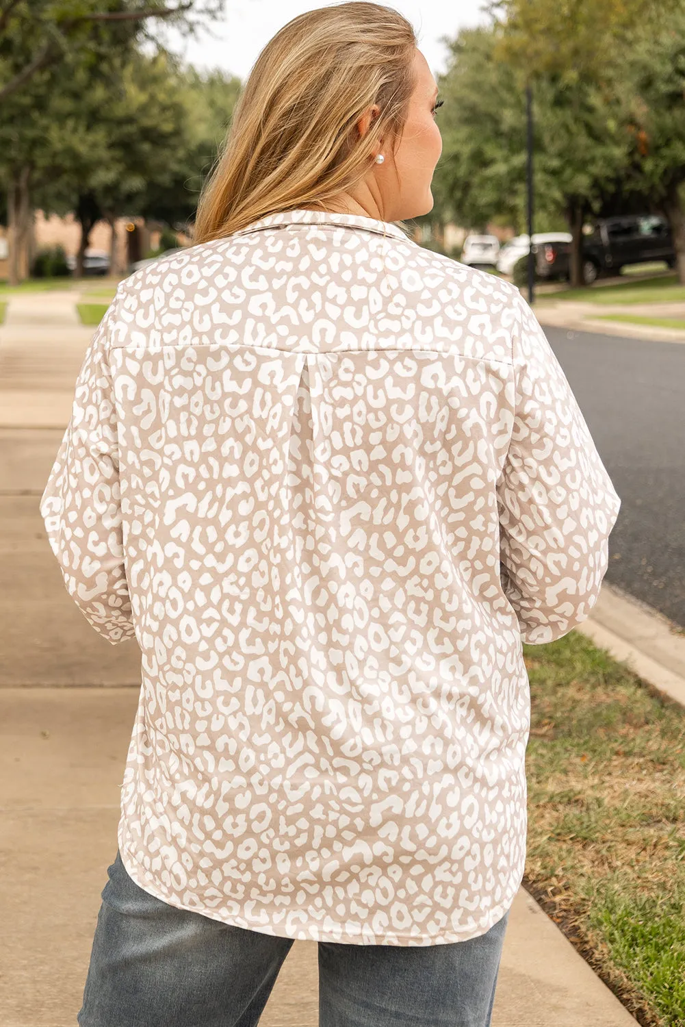 Leopard Tab Sleeve Plus Size Top