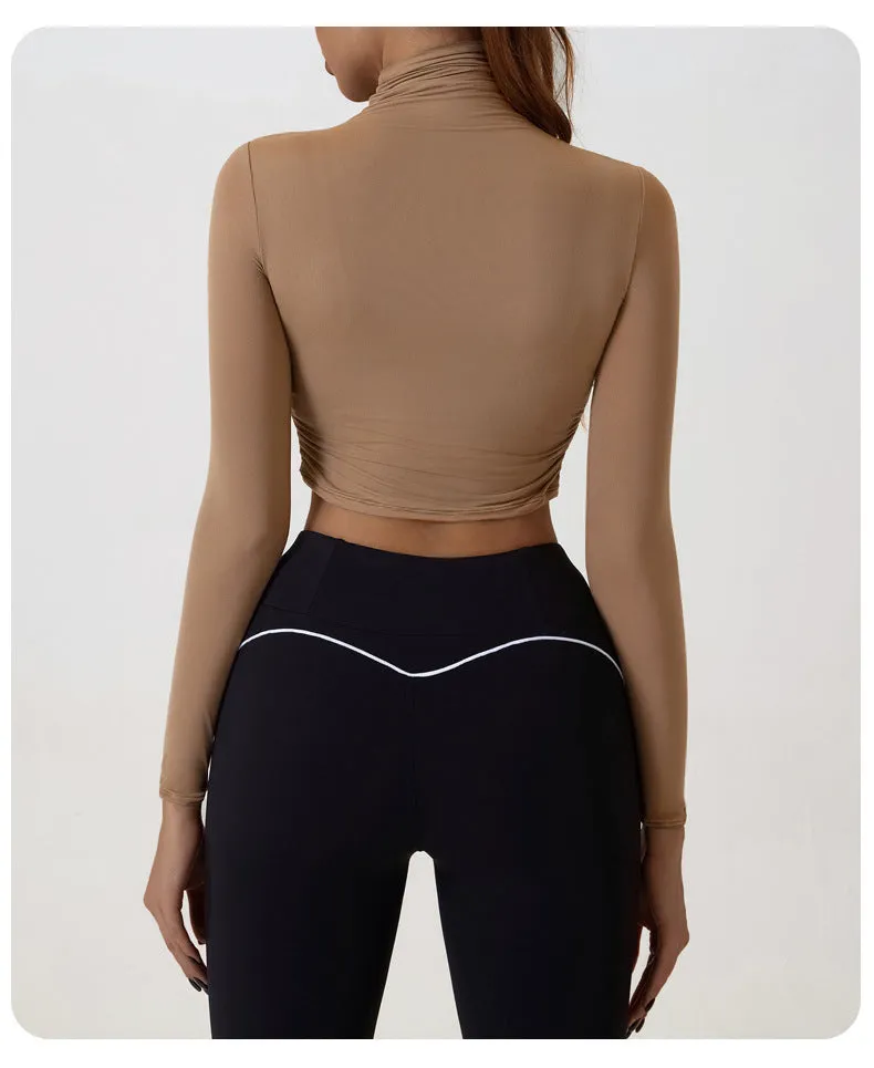LIANA - Long Sleeve Ruched Turtleneck Crop Top