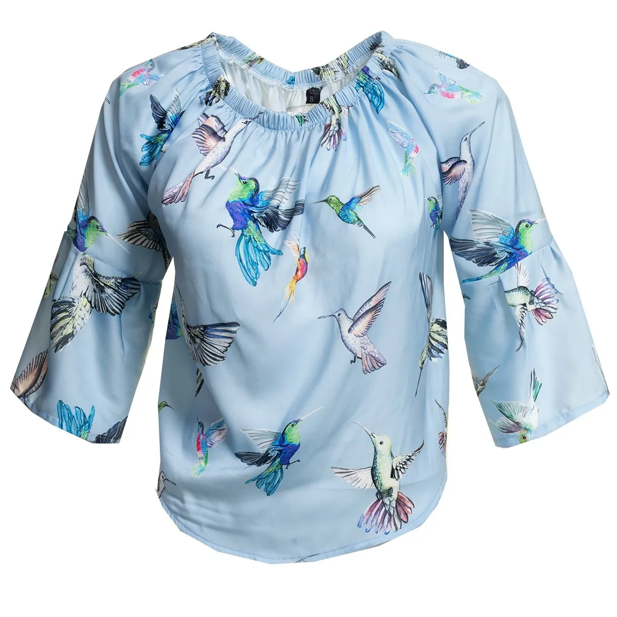 Light Blue Long Sleeve Off the Shoulder Blouse for Women - Going Out Tops for Ladies