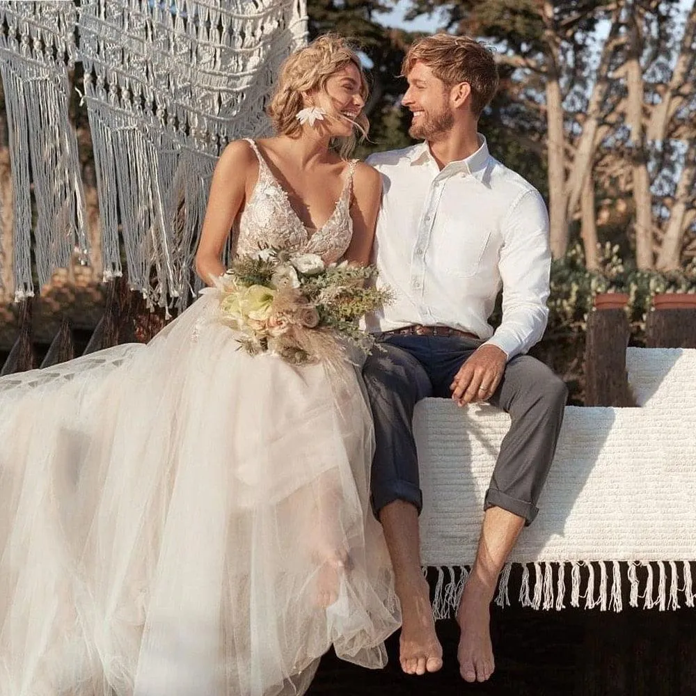 Light Champagne A-Line Tulle Wedding Gowns