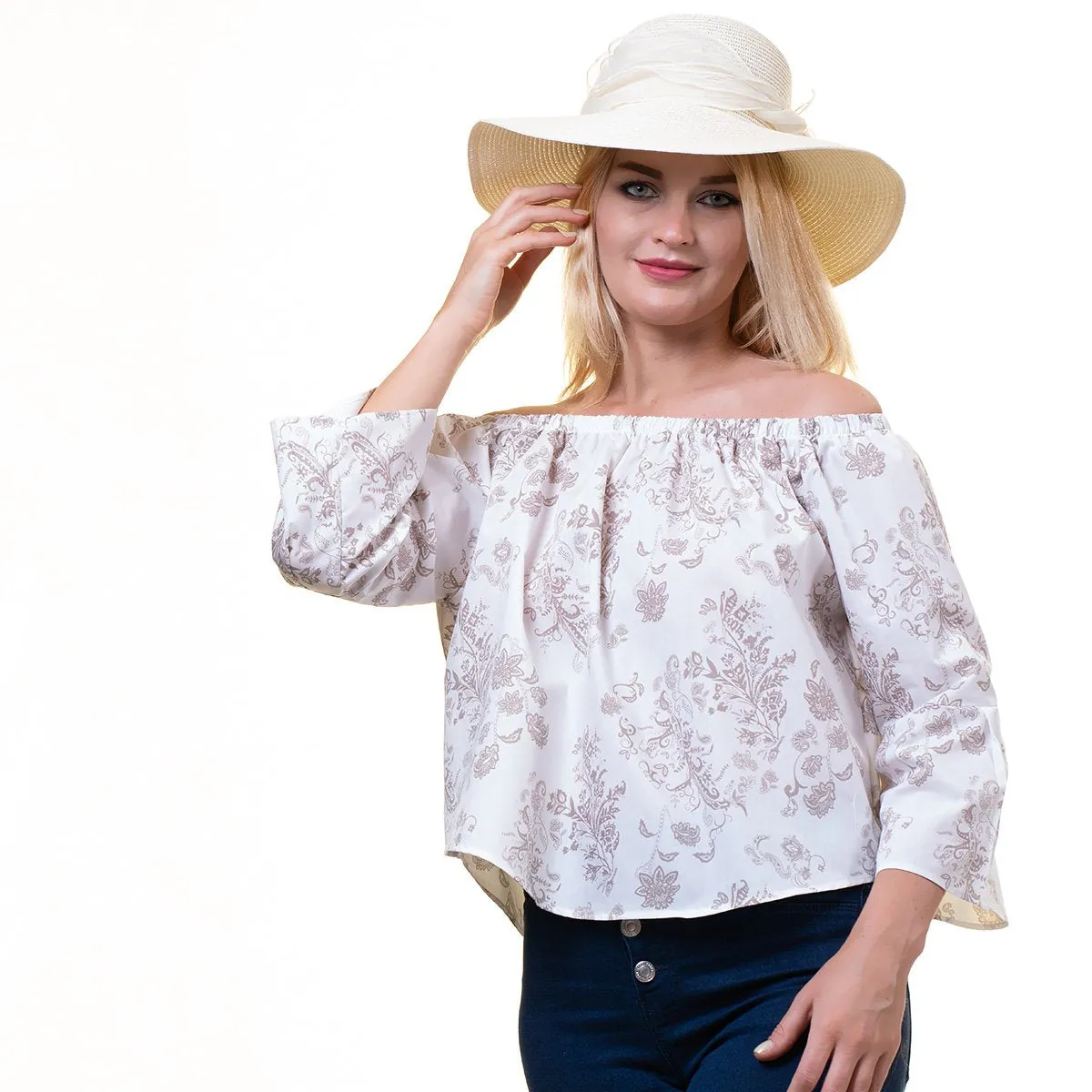 Light Grey Pink Long Sleeve Off the Shoulder Blouse for Women - Going Out Tops for Ladies