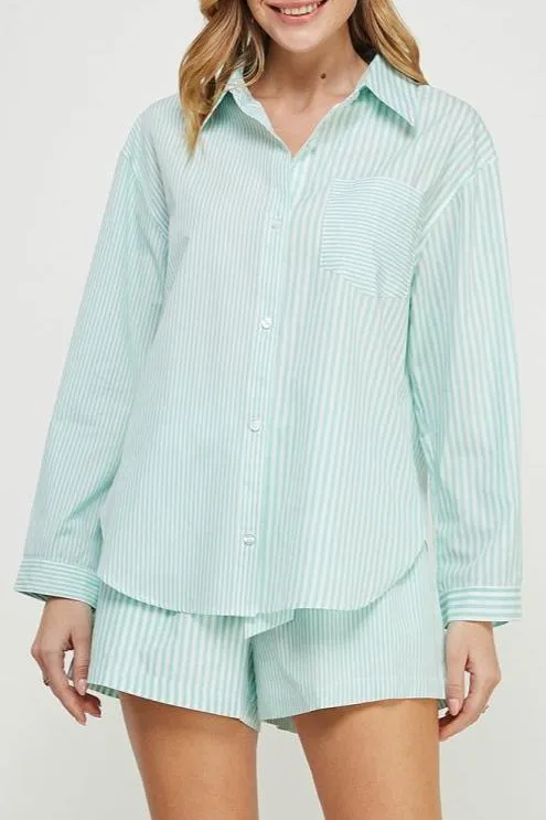Light Poplin Twin-Stripe Button Up