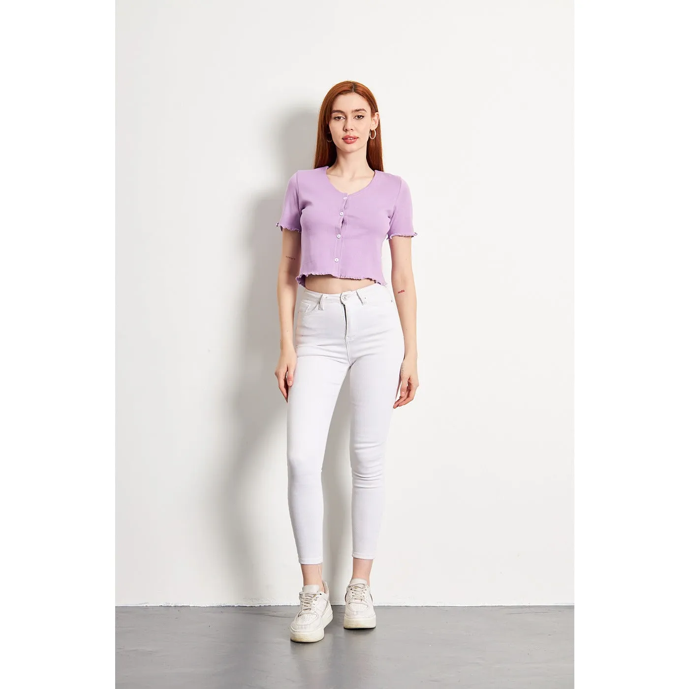 Lilac Button Down Crop Top