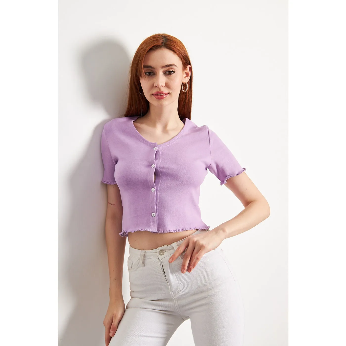 Lilac Button Down Crop Top