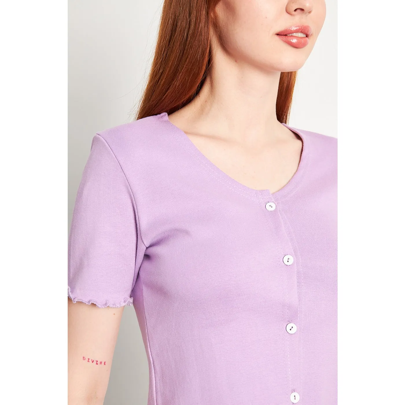 Lilac Button Down Crop Top