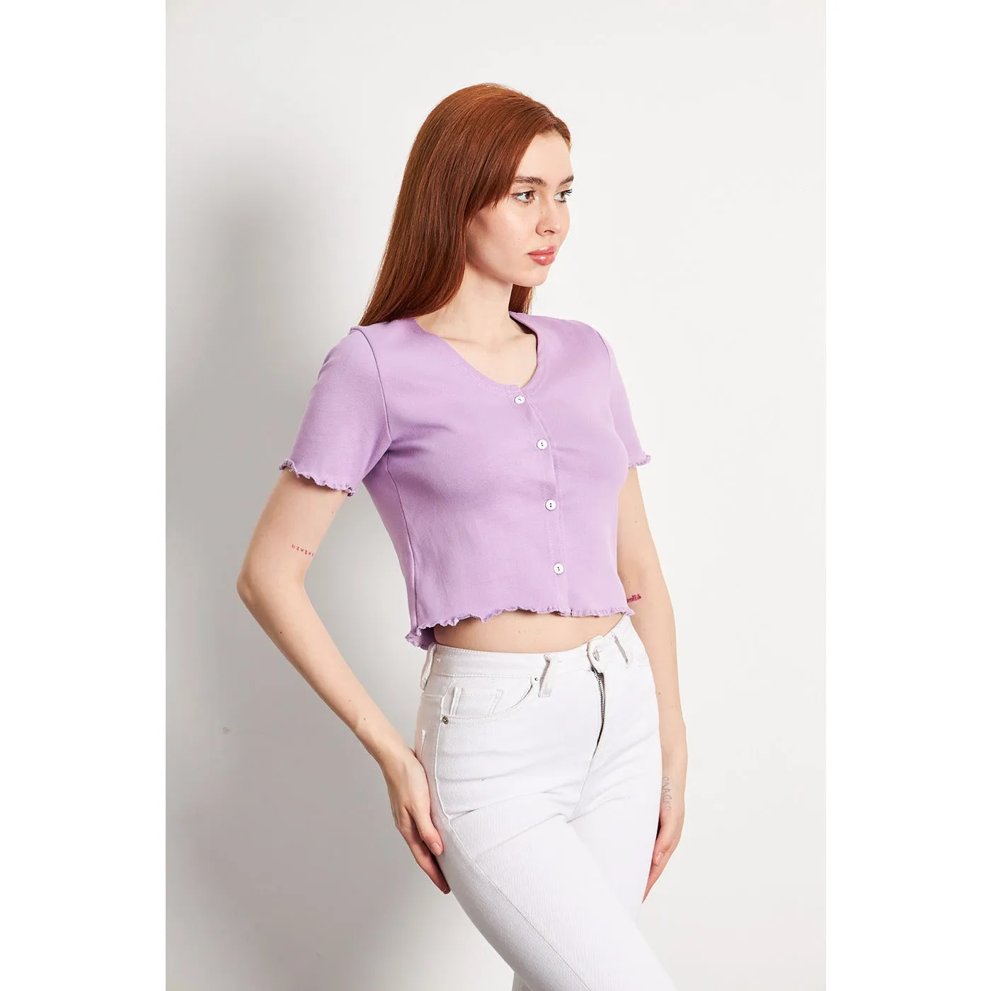 Lilac Button Down Crop Top
