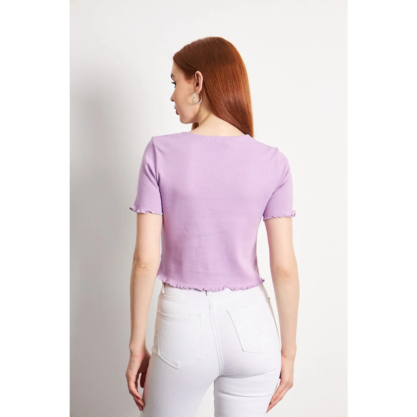 Lilac Button Down Crop Top