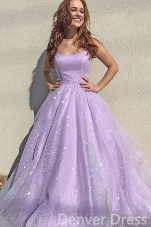 Lilac Sleeveless A Line Sequins Long Prom Dresses