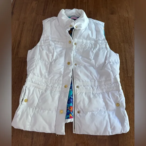 Lilly Pulitzer Kate Puffer Vest SZ M Resort White