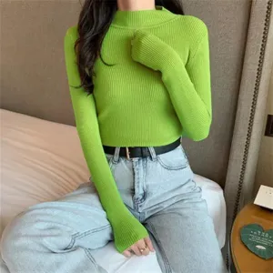 Lime Green High Neck Flat Knit Top