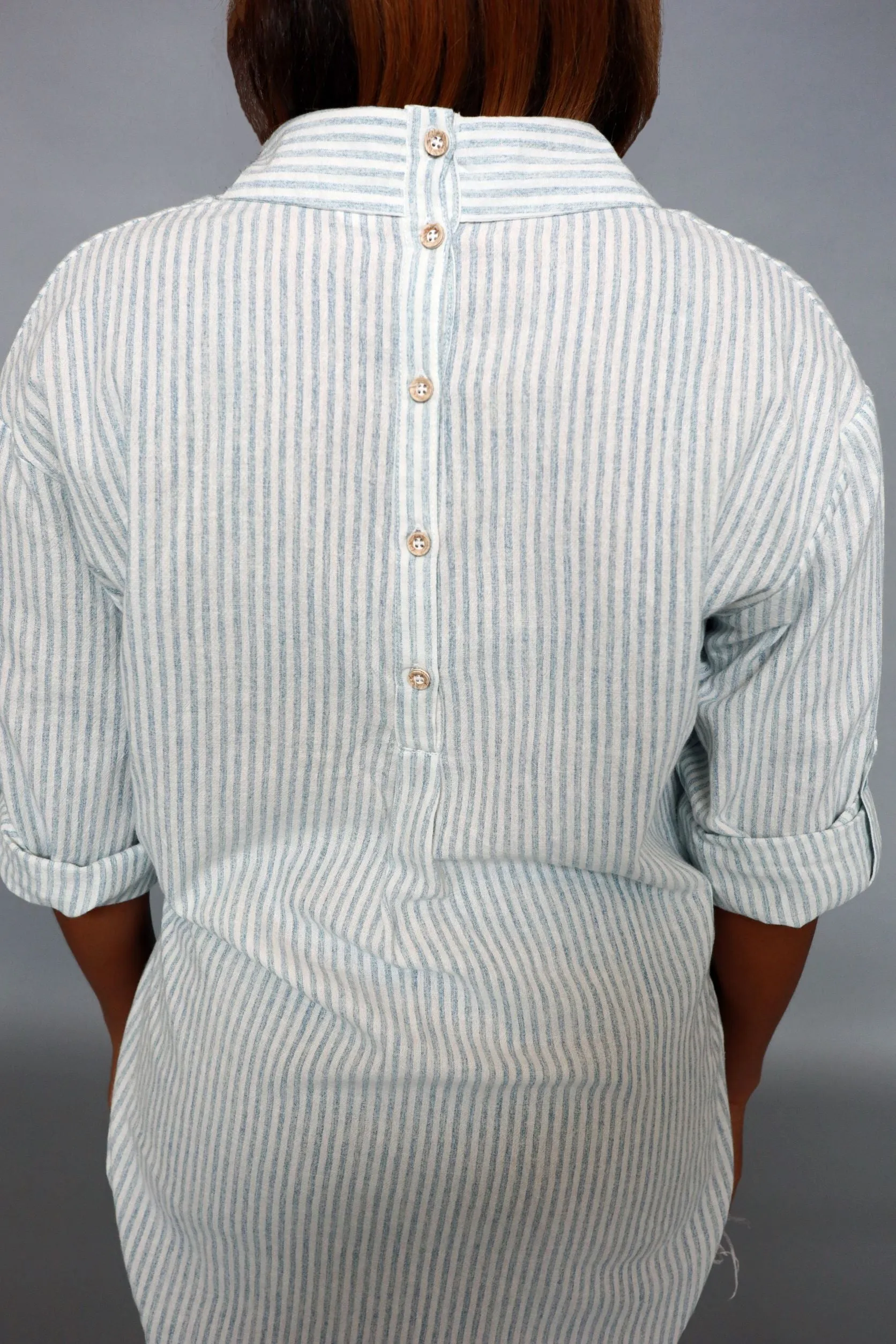 Linen Boyfriend Shirt with Button Back