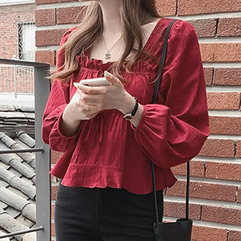 Linen Cotton Shirt Tops Casual Girls White Blouse