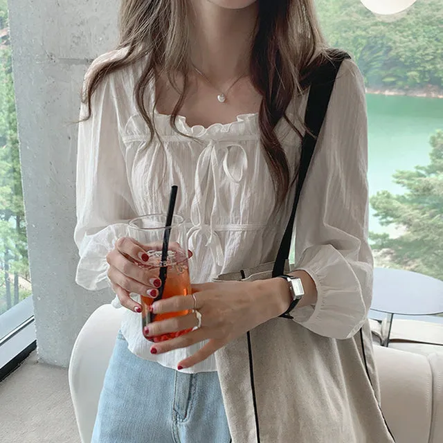 Linen Cotton Shirt Tops Casual Girls White Blouse