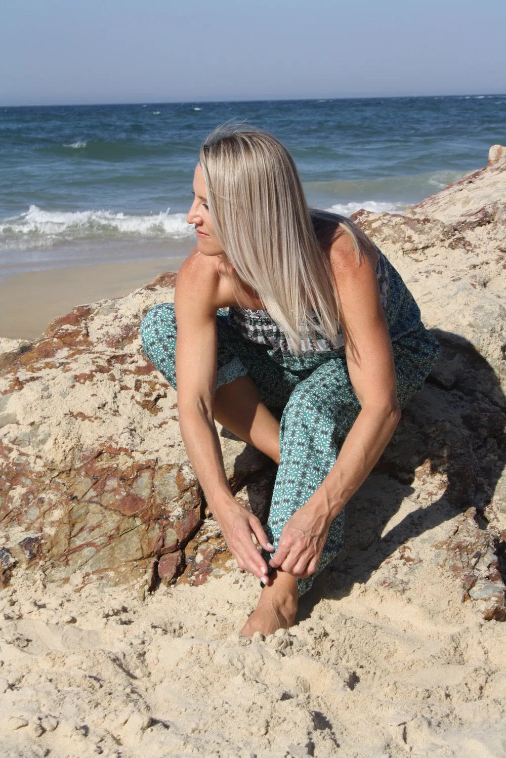 Living It Up Long Jumpsuit In Green Boarder