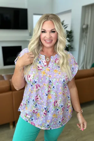 Lizzy Cap Sleeve Top in Lavender & Magenta Floral