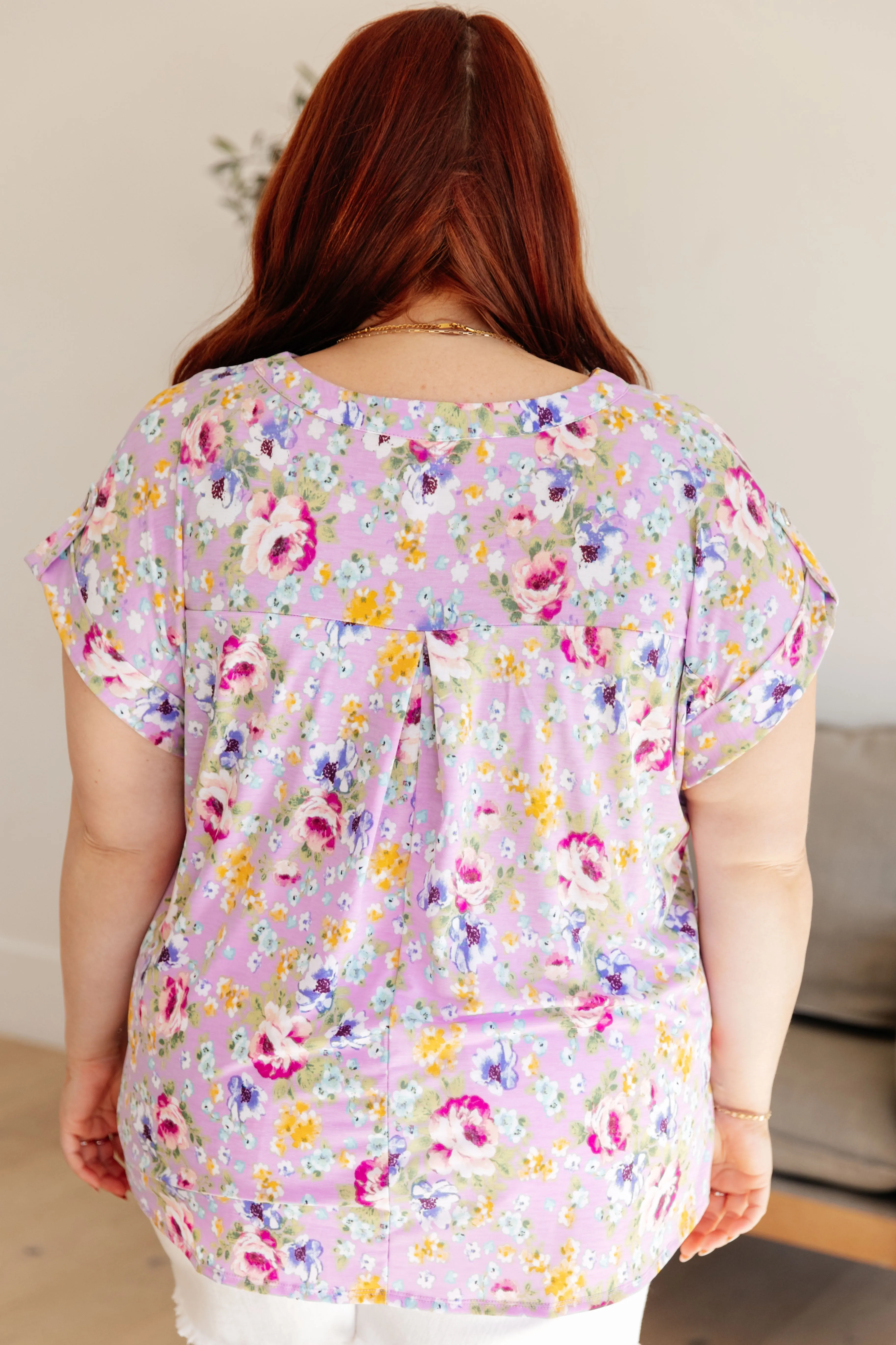 Lizzy Cap Sleeve Top in Lavender & Magenta Floral