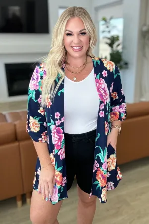 Lizzy Cardigan in Navy & Lavender Bouquet