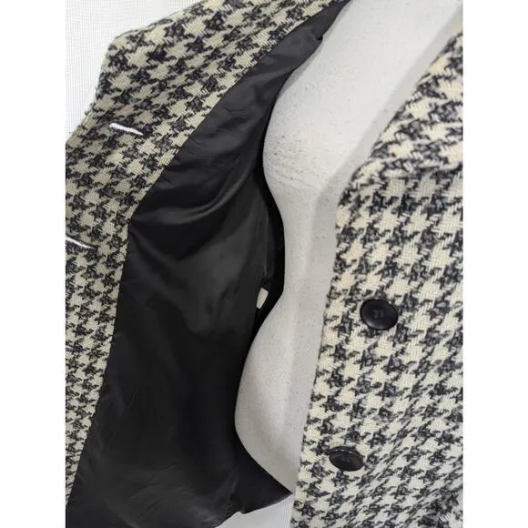 LONDONTOWNE! BLACK/CREAM NUBBY WEAVE TWEED WOOL BLEND BELTED COAT, JACKET! SZ L